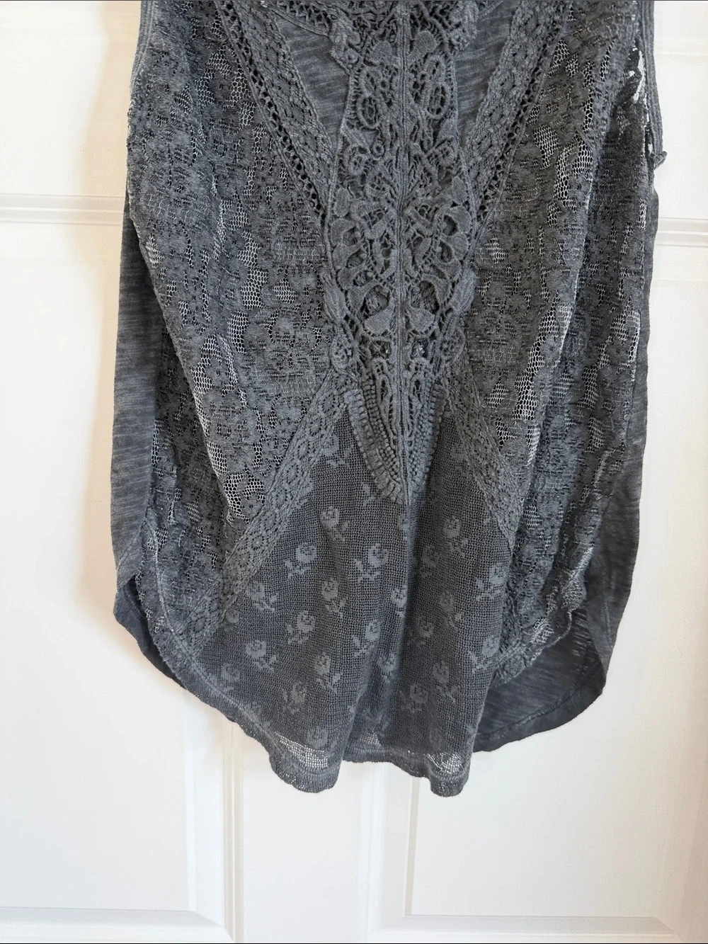 Free People Black Lace-Overlay Sleeveless Tank